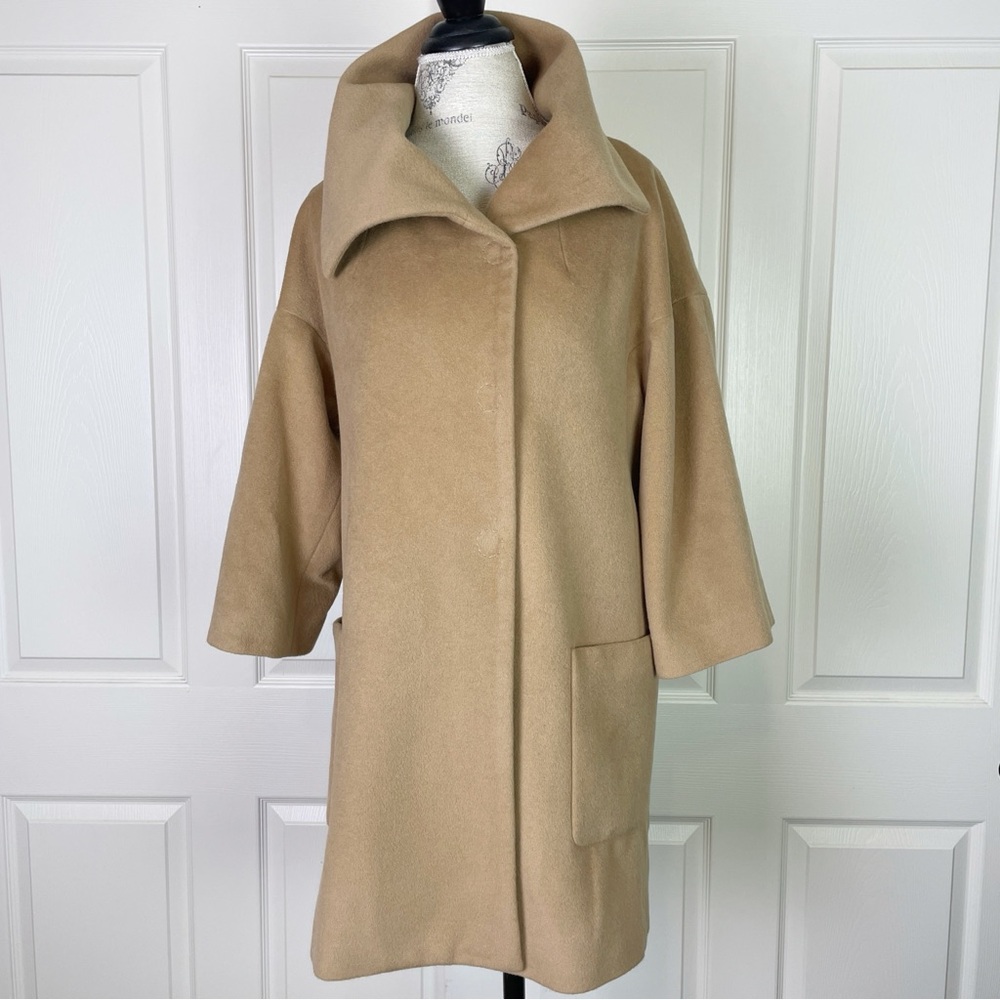 Etcétera Camel Wing Collar Angora Wool Longline Coat Sz 8